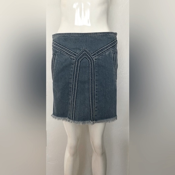 CHLOE BLUE DENIM JEAN MINI SKIRT SIZE 36 FRINGE HEM LUXURY BOHO